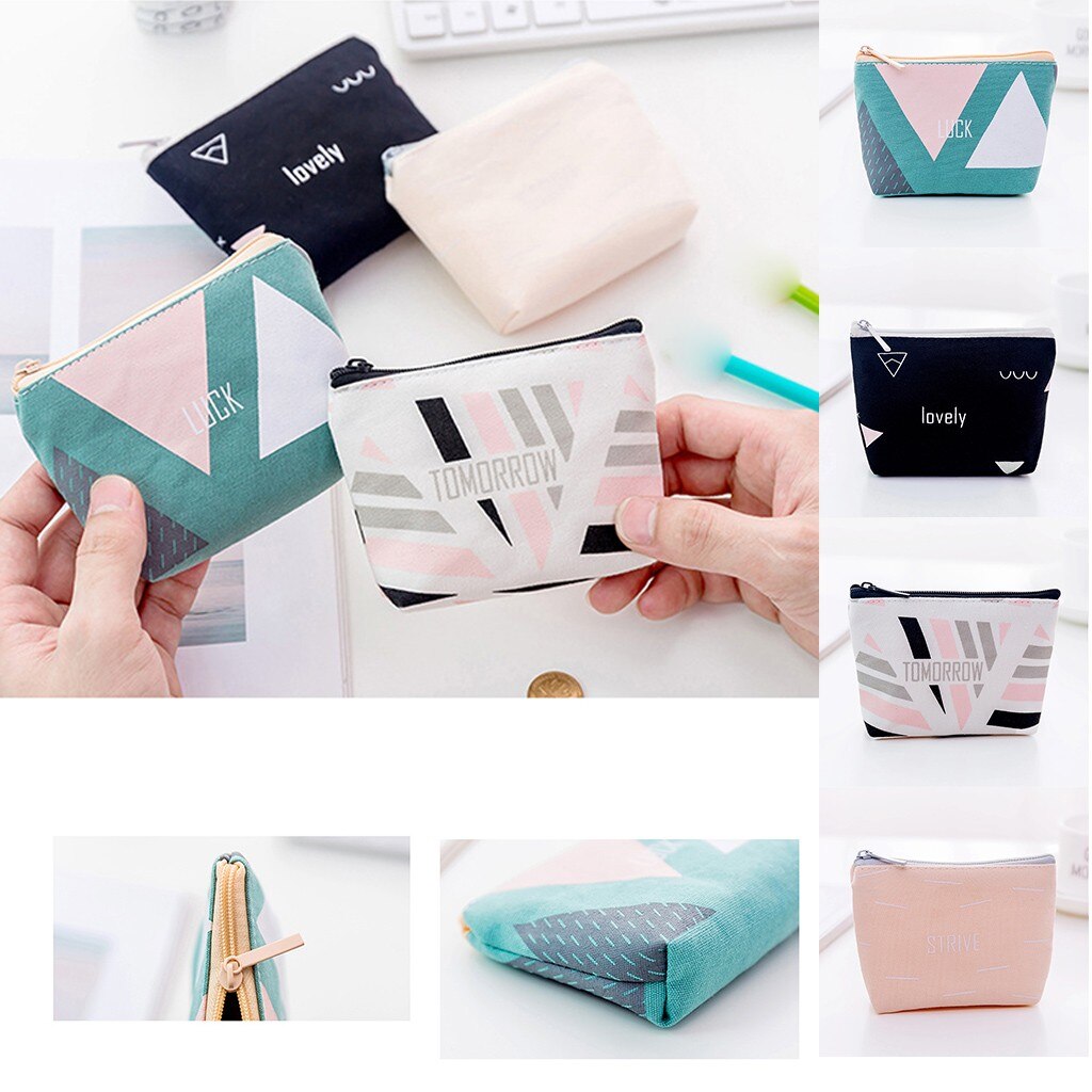 cuir porte-clés fermeture à glissière géométrique porte-monnaie Mini pièce sac de rangement mignon toile belle doux confortable porte-clés