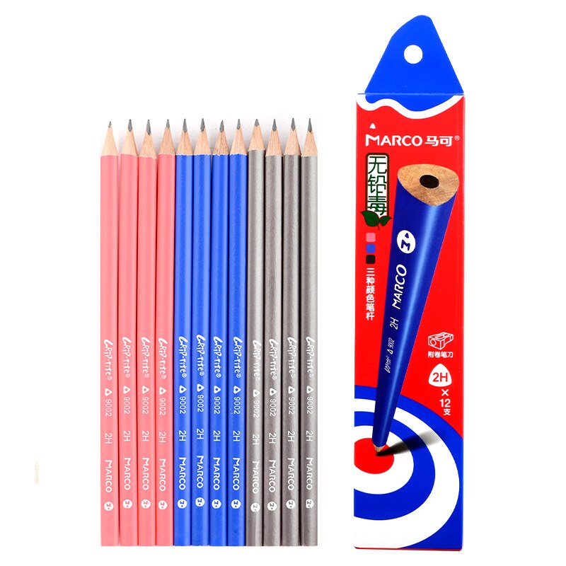 Marco 36pcs/lot HB/2H/2B 2Triangle Wood Pencils Pre-sharpened School Pencils Lead Pencil Wooden Graphite Pencil School supplies: 12pcs 2H Pencils