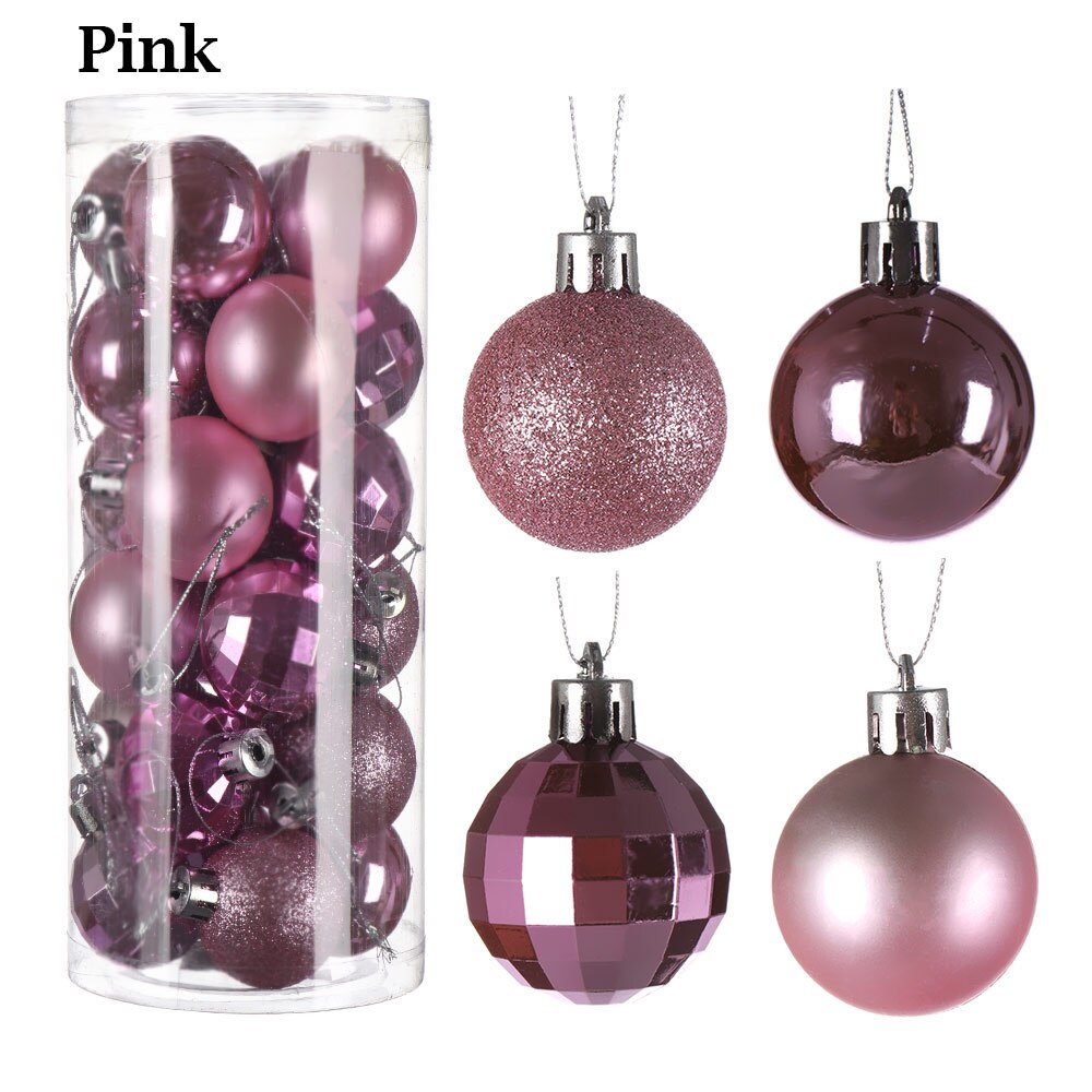 24Pcs 4cm Gold Pink Champagne Red Metallic Christmas Balls Year Christmas Tree Hanging Balls Xmas Home Decor: Pink