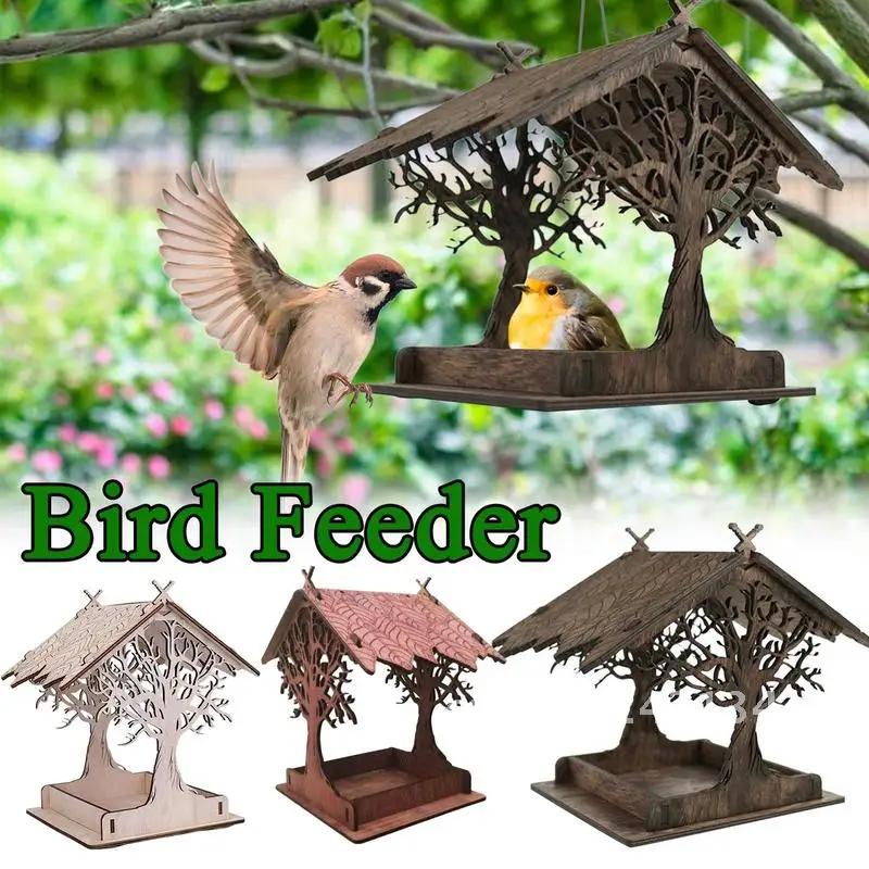 Wooden Hanging Bird Feeder Cottage Hanging Bird House Hanging For Attracts Outdoors Bird Extra-Large Feeder Jays Blue Birdfeeder