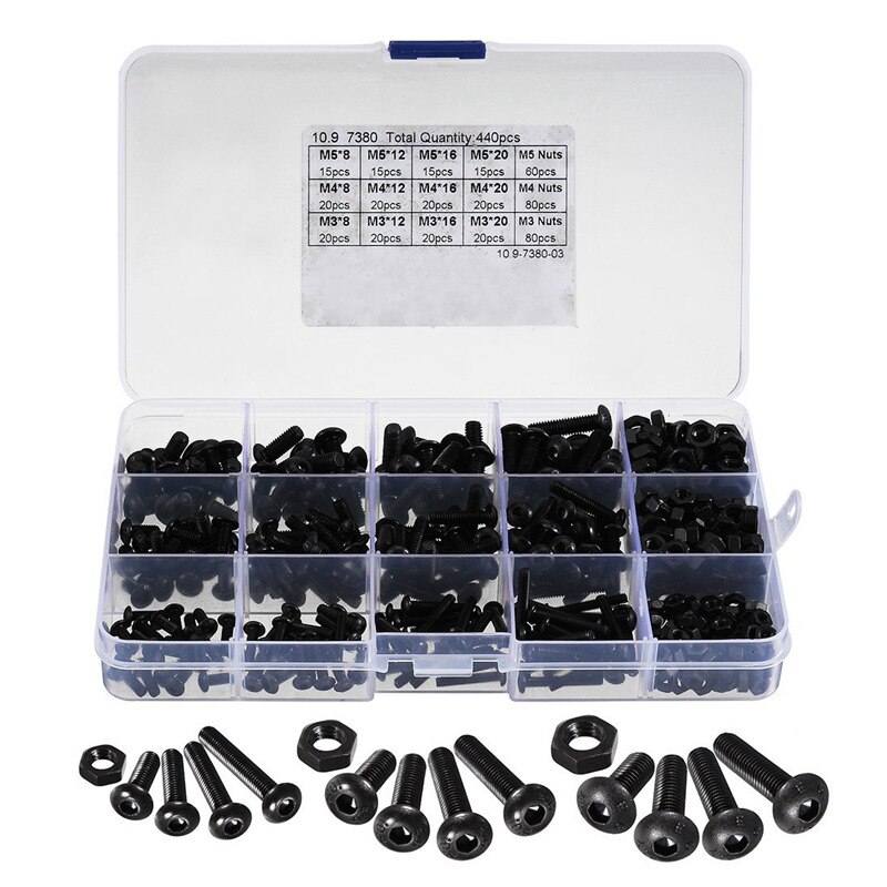 300Pcs M3 Bolts Nuts Set, Steel M3 Nuts Bolts Set, Hex Bolts Nut And Washer Assortment Screws