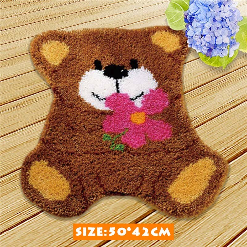 Bear Latch Hook Kits Diy Cushion Animals Klink Haak Kleed Bloemen Button Needlework Mat Kit Almofadas Klink Haak Kussen Bloem 3D: ZD075