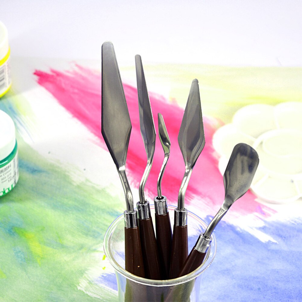 5 pièces Palette peinture inox grattoir Kit spatule beaux Arts mélange peinture professionnelle