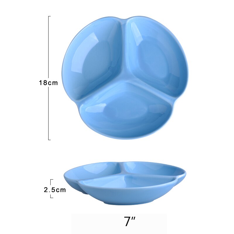 （7 Inch）Three-divided Plate Ceramic Tableware Porcelain Plates For Food Fruit Dessert Candy Dish: T