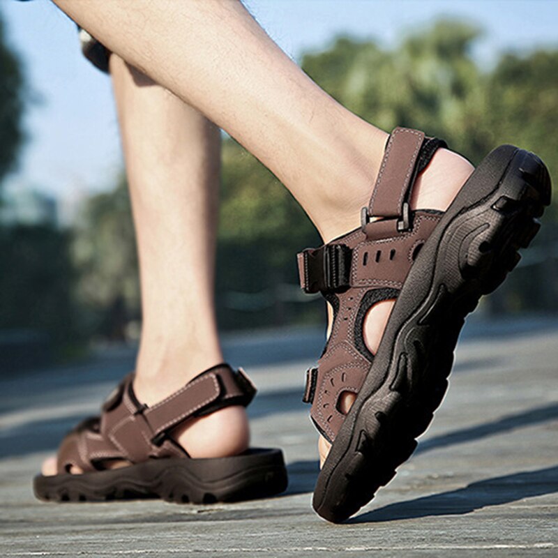 M-anxiu sommar ankelrem syntetiskt läder tpr sula utomhussandal avslappnad enfärgad kardborrebandssandal för fritid