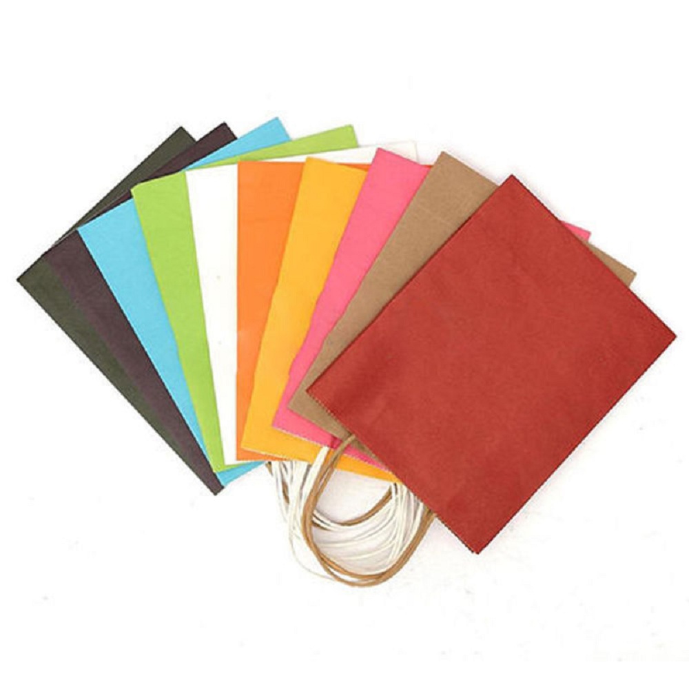 Recyclable 10 Colors Party Bags Kraft Paper Bag With Handle Shop Loot Bag