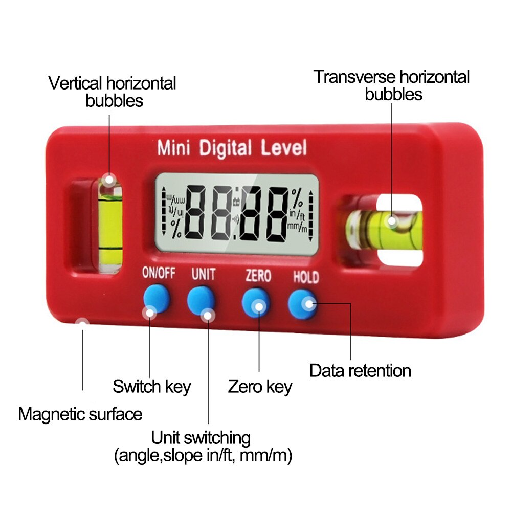 Mini Strong Magnetic Level Scale Instruments Digital Display Inclinometer Measuring Tool Angle Ruler Home Use