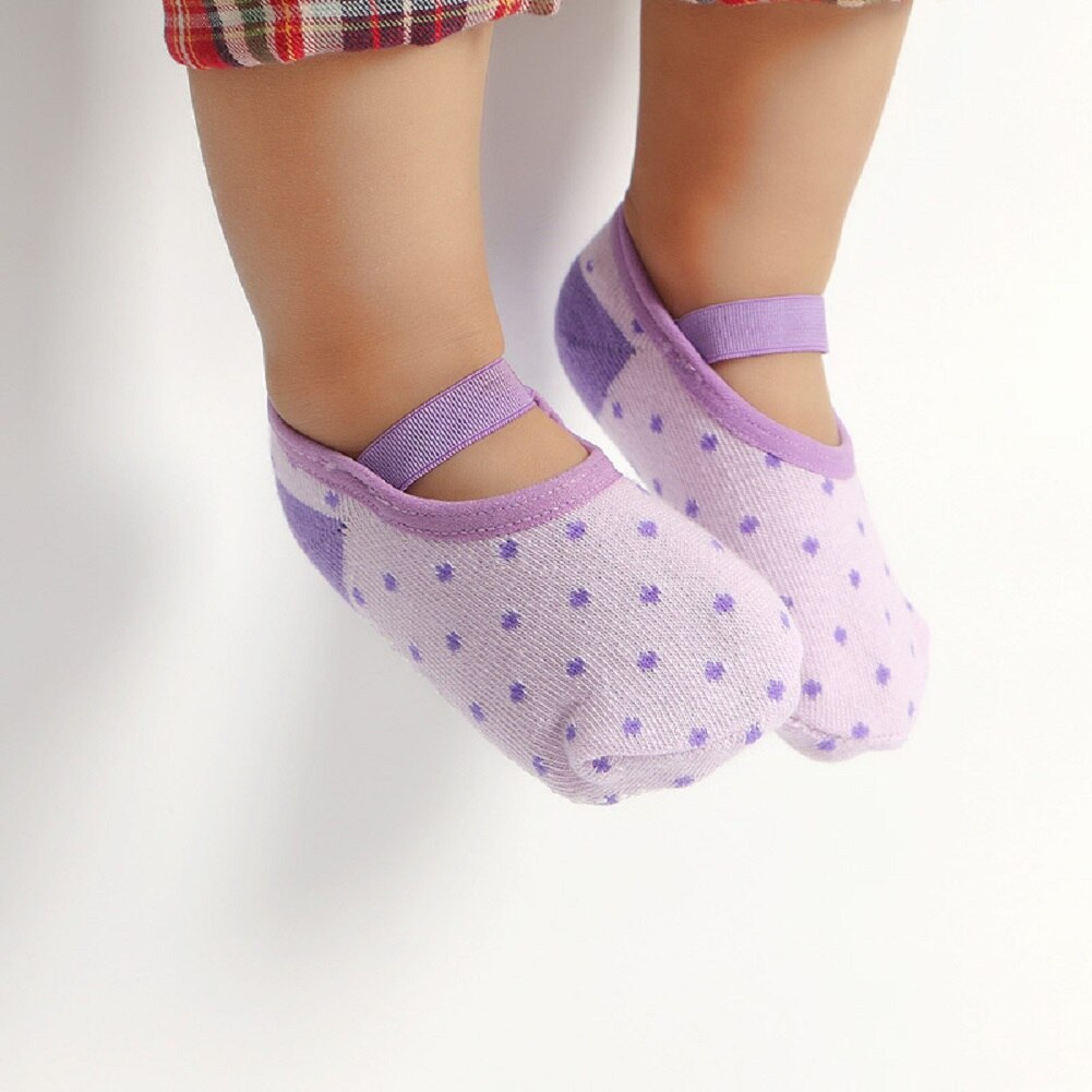 Chaussettes antidérapantes en coton pour petite fille | Chaussons pour nourrissons et -né, chaussures bottes: PURPLE
