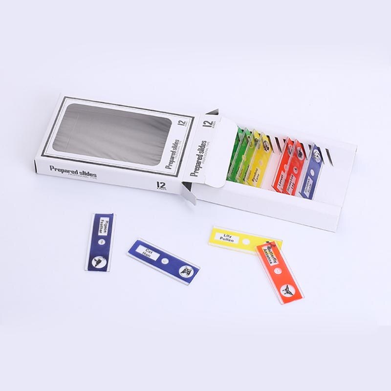 Kit de microscopio 1200X para niños y 12 Uds. De diapositivas de muestras biológicas preparadas, instrumentos de laboratorio, juguetes educativos de ciencia, para niños: Microscope Slides