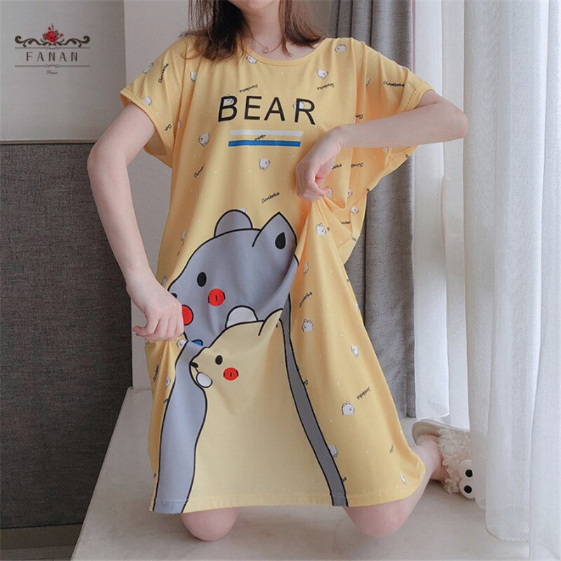 Women Nightdress Cartoon Female Loose Short Sleeve Sleepdress for Ladies Plus Size Summer Casual O-neck Homewear