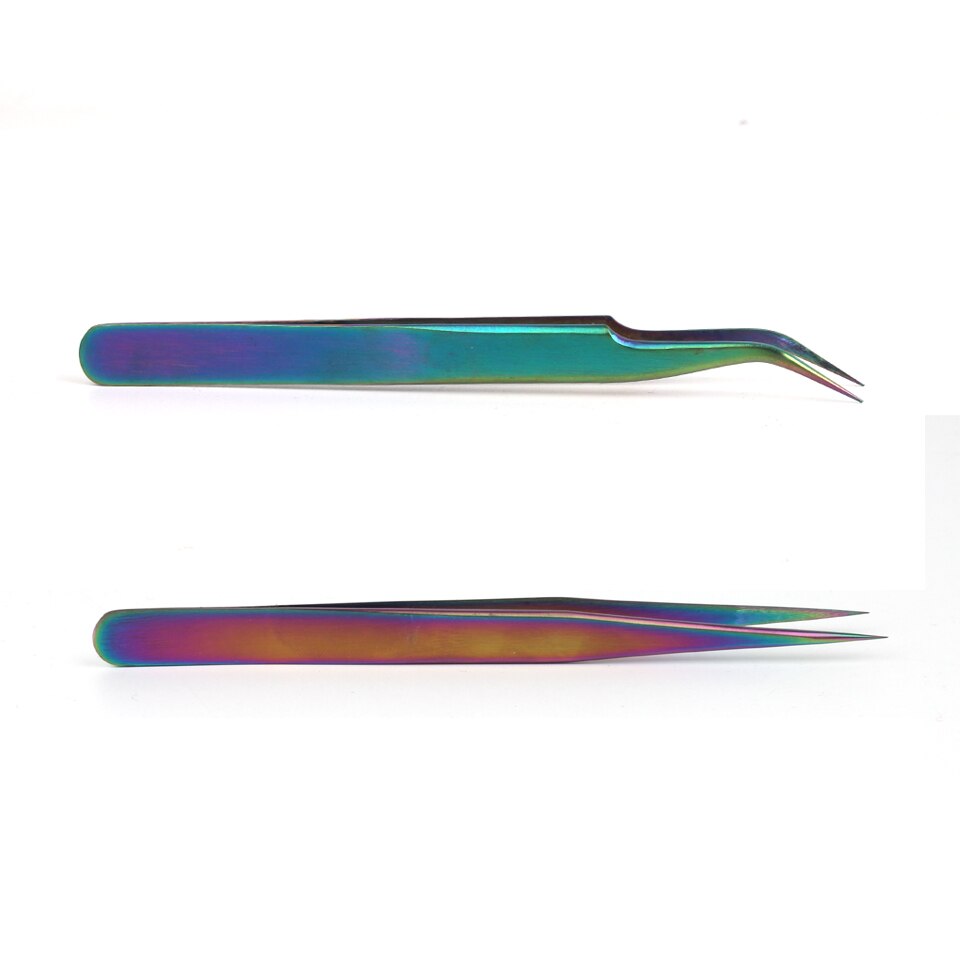 2 st rostfritt stål ögonfransförlängning pincett rakkurva individuella ögonfranspincett nypor spetsiga clips nail art verktyg: 1 rak 1 böjd