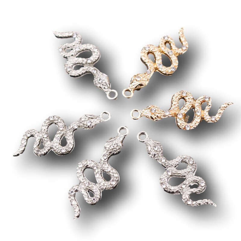 8Pcs Handgemaakte Rhinestone Snake Metalen Hangers Diy Charms Ketting Oorbel Sieraden Ambachten Maken Voor Vrouw 35*15Mm a2221