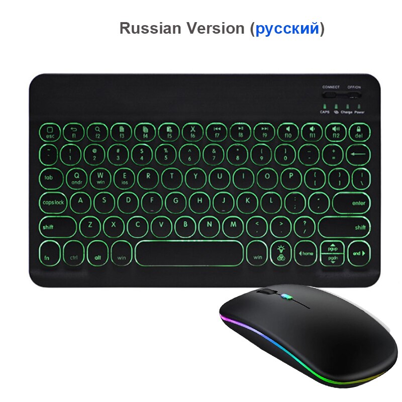 SeenDa Backlit Wireless Keyboard and Mouse Set Rechargeable Bluetooth-compati Keyboard Mouse for iPad Air Pro Samsung Huawei: Russian Black