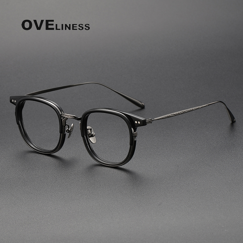 Montura de gafas de acetato de titanio 2024, monturas de gafas redondas para hombres y mujeres, gafas Retro Vintage, gafas completas: Gris