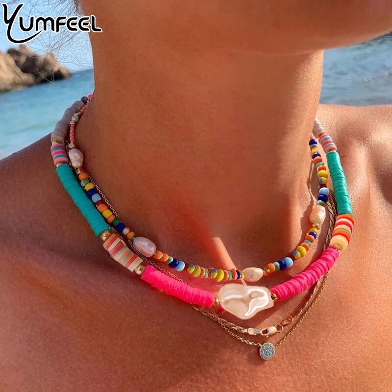 Yumfeel flambant neuf collier de à la main Ploymer argile Imitation perle collier ras du cou Bracelet bijoux femmes