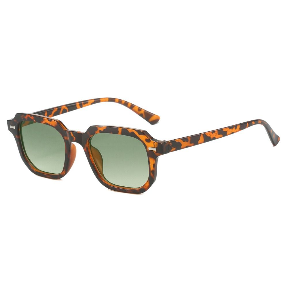 Lunettes de soleil à monture polygonale, branches rayées, rivets ronds, rétro, protection UV 400, vintage, léopard, gris: Gris foncé