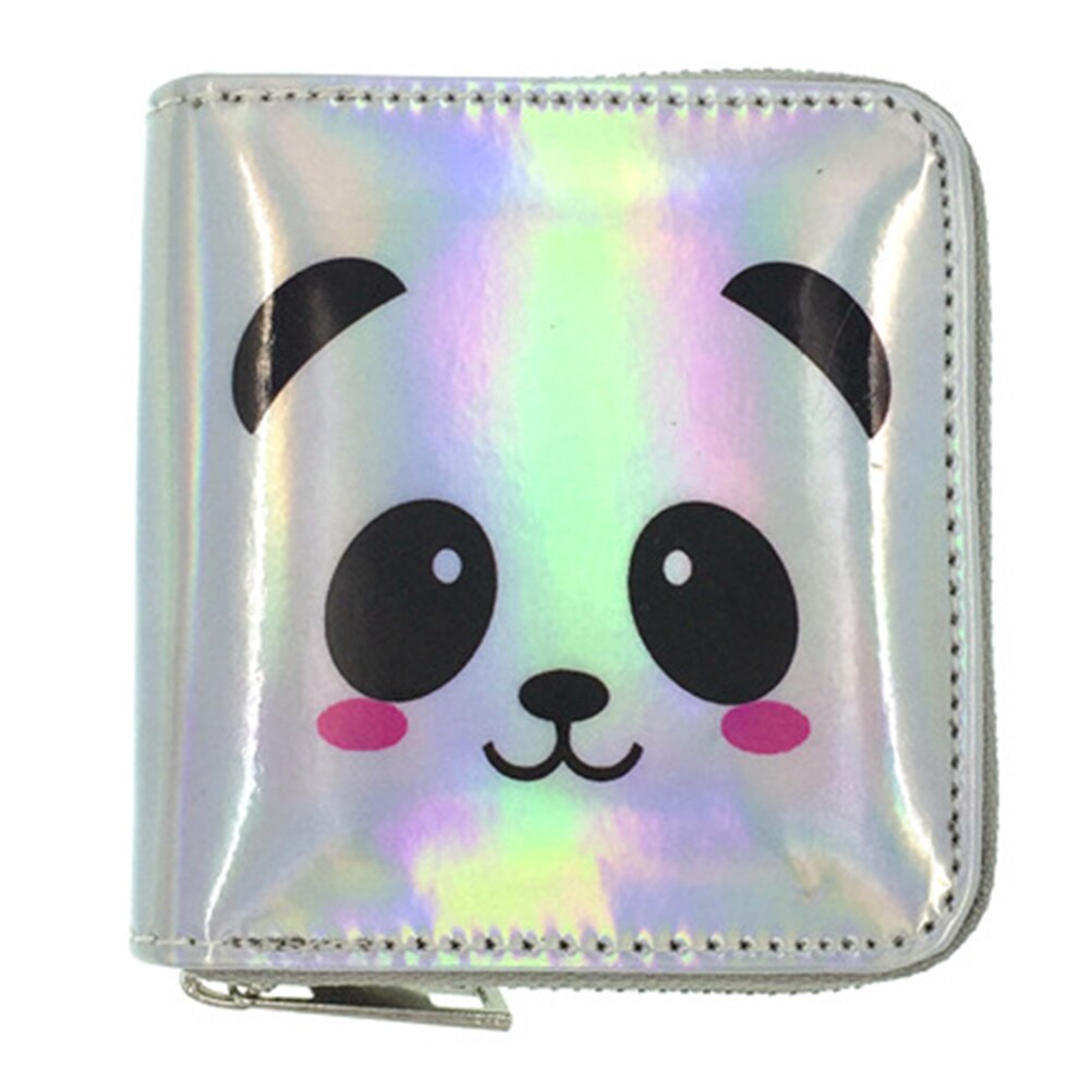 Femmes hologramme portefeuille porte-monnaie en cuir PU sac à main carte à glissière porte-pochette femmes dessin animé mignon petits portefeuilles pochette: e