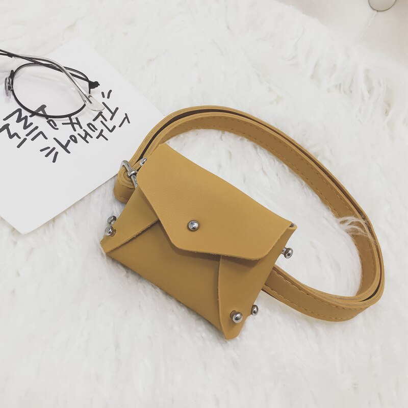 Children's Bag Mini Square Bag Rivet Pouch Kids Girl Cute Waist Packs Korean Shoulder Messenger bag: YELLOW