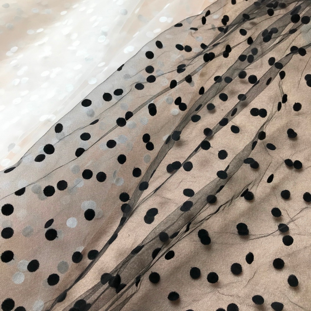Retro-stijl zwarte stippenprint tule kantstof afrikaanse sluier zachte mesh tule net voor trouwjurk/tutu blouse