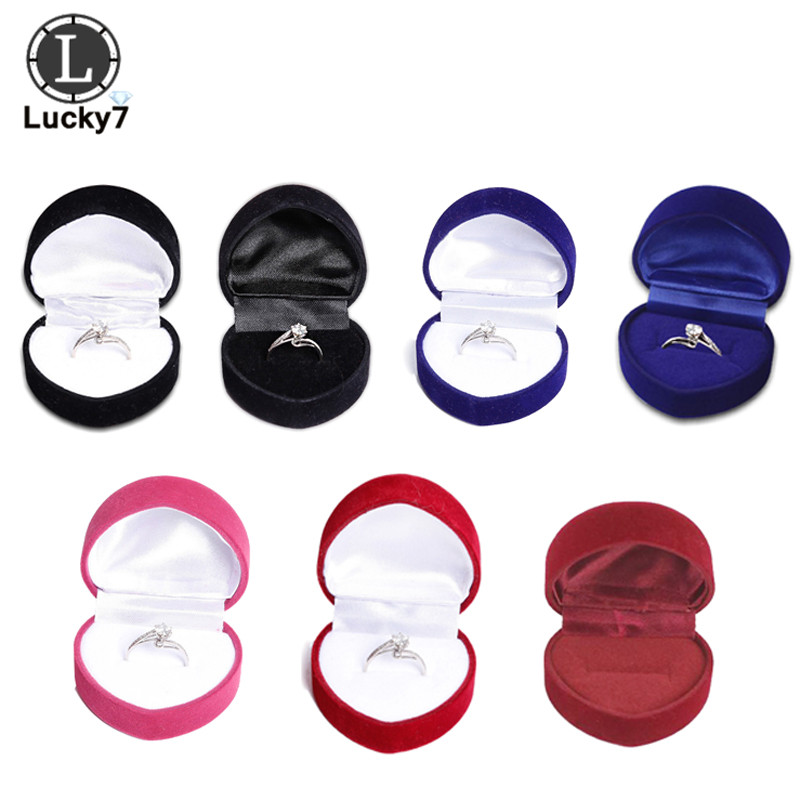 Heart Shape Velvet Ring Box Engagement Wedding Jewelry Boxes Case Holder for Lover's