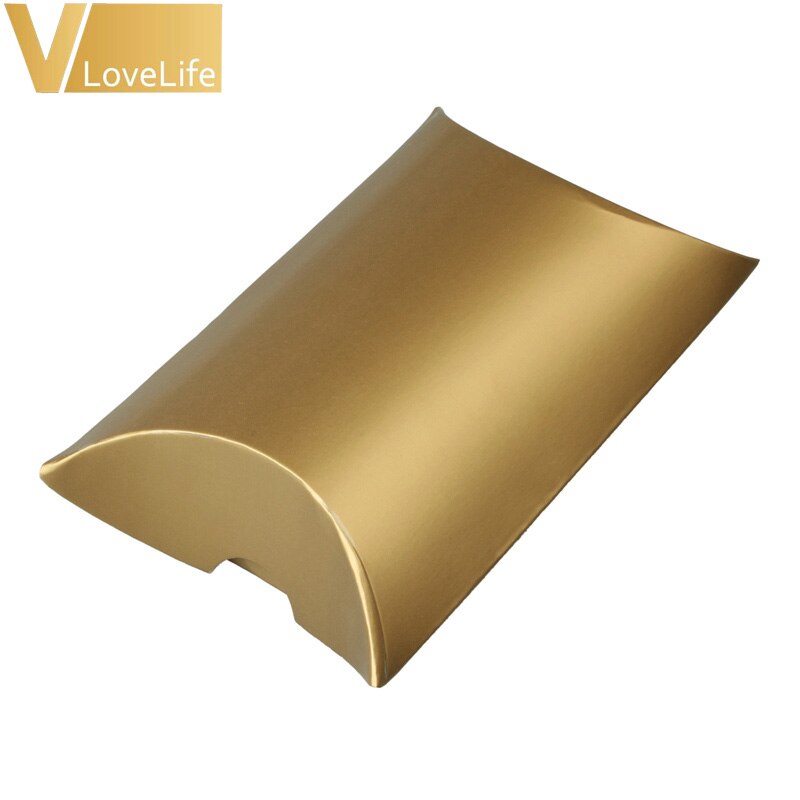 Cajas grandes de dulces de boda con forma de almohada, , para eventos de boda, recuerdo, Caja de de Papel Kraft, 100 unids/lote: gold