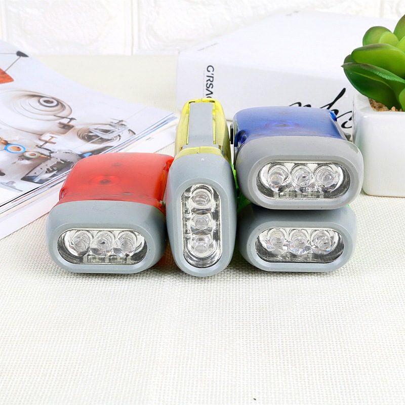 Linterna Dinamo de presión manual para exteriores y el hogar, luz de antorcha de viento, manivela, lámpara de Camping, 3 LED
