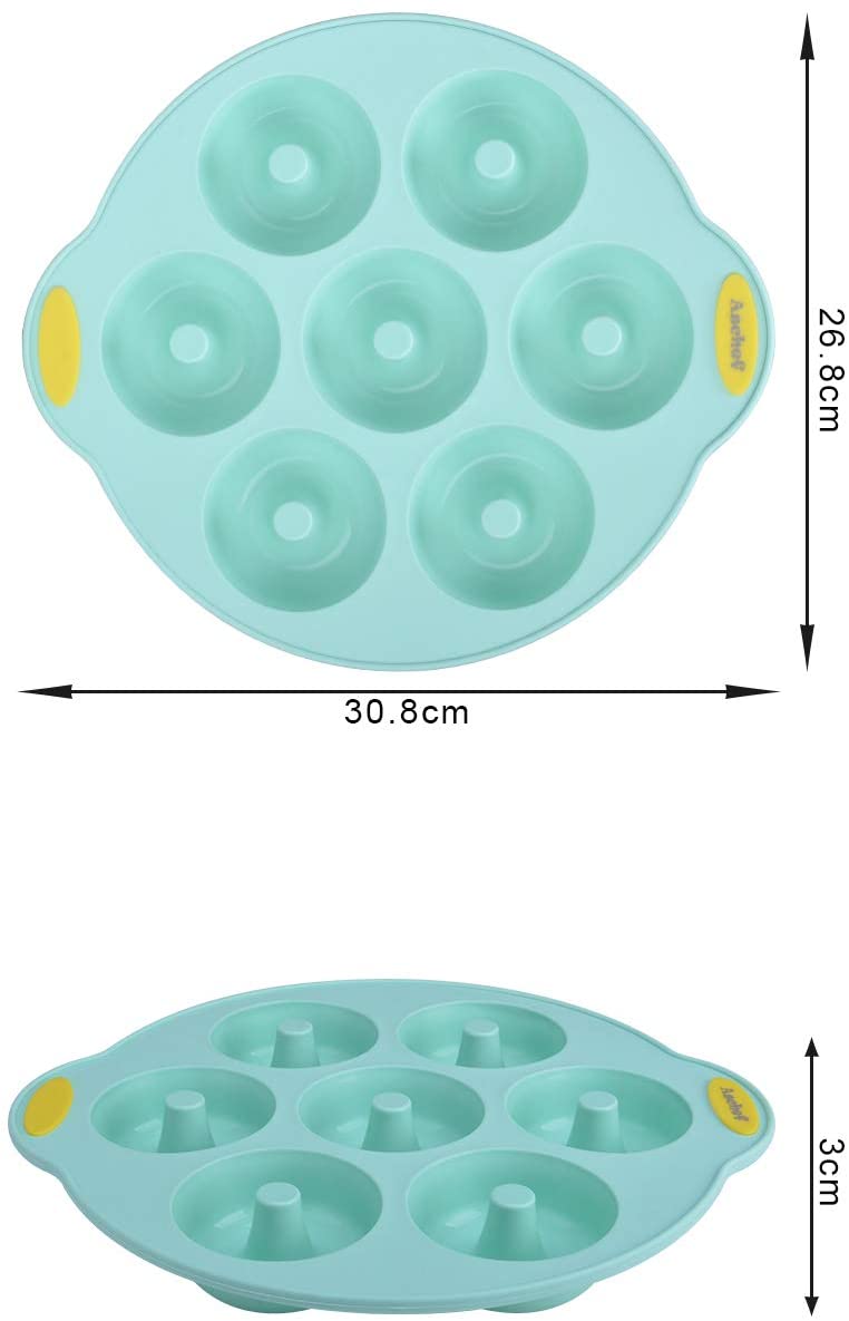 Donut Baking Pan cake Molds Tray Silicone Bakeware 7 Cavity with Reinforced Metal Core Handle Grip Non Stick