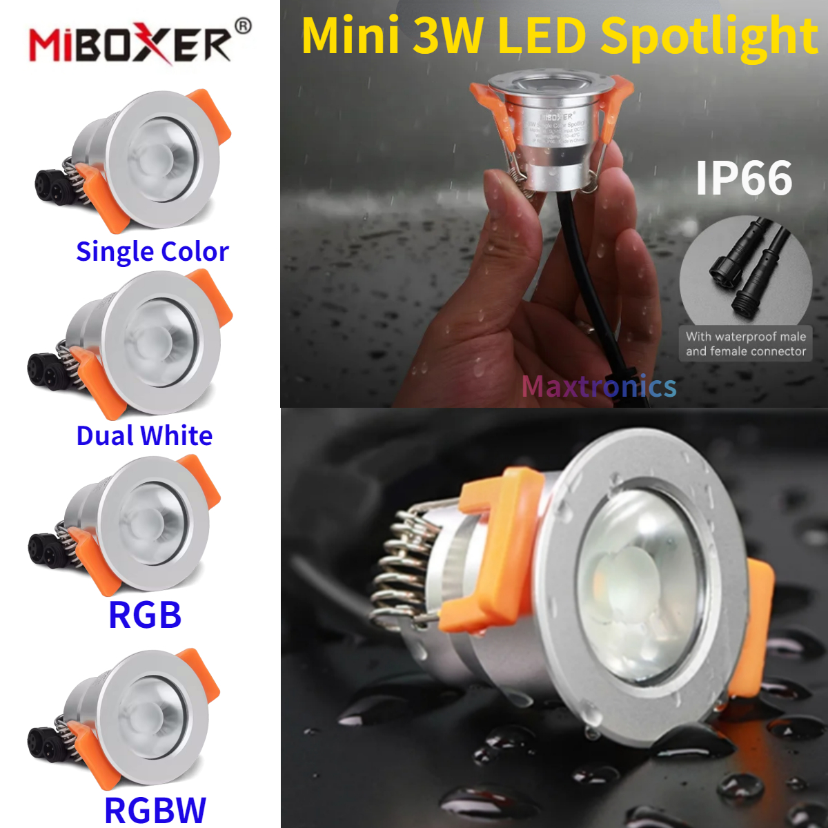 Miboxer 3w mini vanntett led-spotlight 12v ensfarget/dobbelt hvit/rgb/rgbw 2.4g fjernkontroller  ip66 led-downlight dimbar