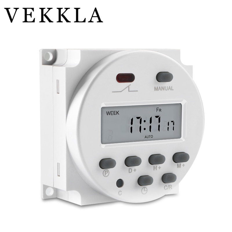 DC 12V 16A LCD Electronic Digital Power Programmable Timer Round Time Relay Switch Support 17 times Daily Weekly CN101A