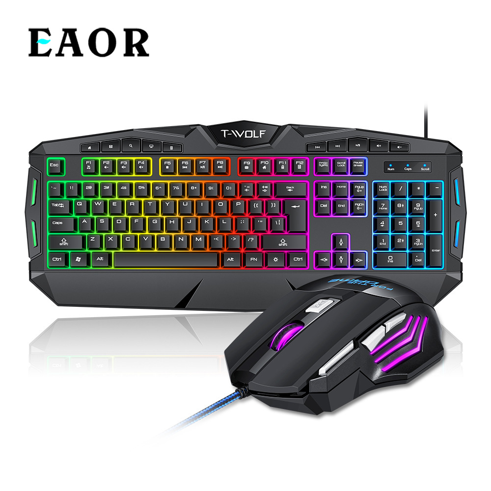 EAOR RGB Backlit Gaming Keyboard and Mouse Combos Mechanical Feel Keyboard Mouse Set Multimedia Keyboard for Laptop Desktop