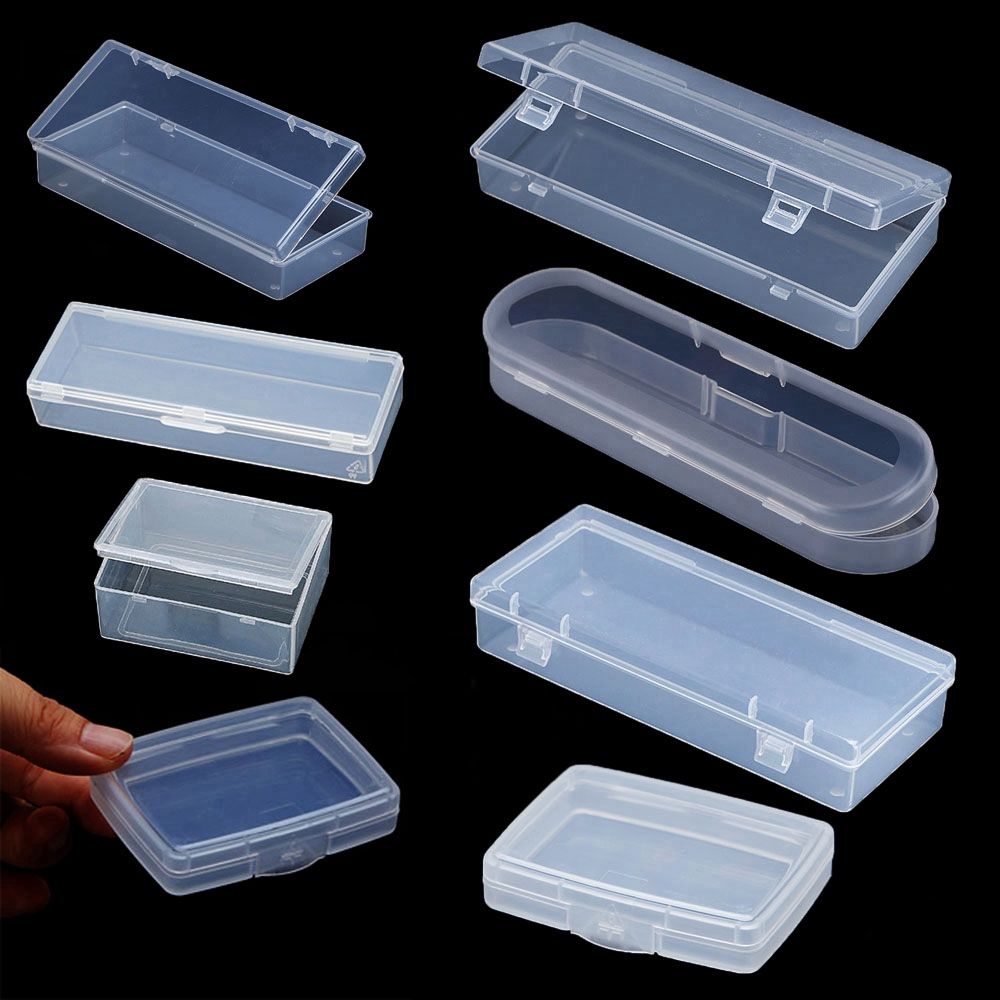 Ulike tidligere plast gjennomsiktig oppbevaringsboks småting mangfoldig organizer etui smykker øredobber ringetone perler beholder verktøy
