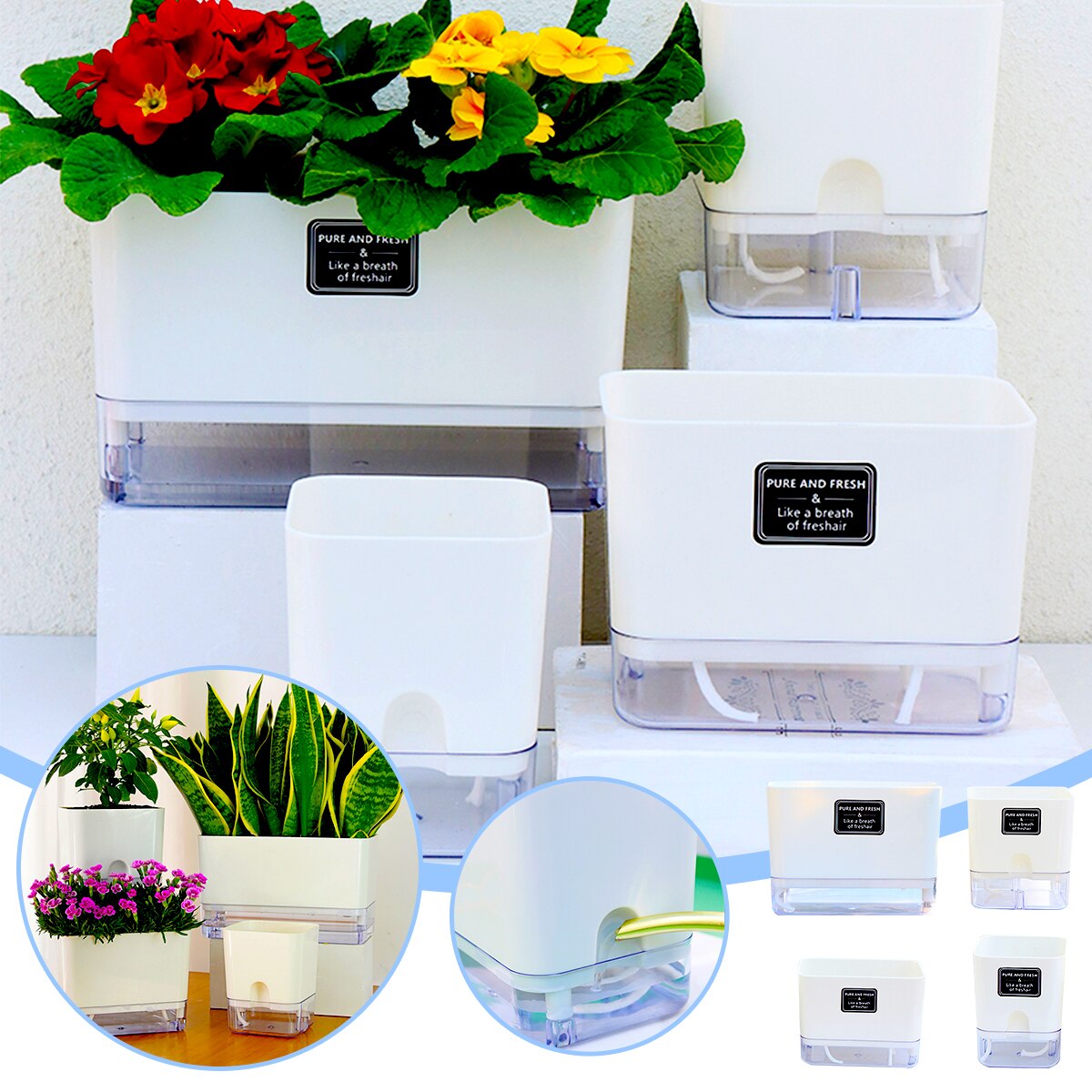 Self Watering Planter Pot Magnetic Adsorbtion Flower Container Automatic Lazy Water Storage Basin for Home Garden Indoor