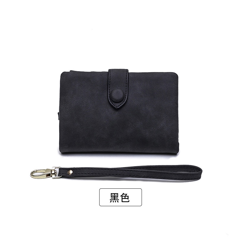 Portefeuille femme cuir portefeuille mat portefeuille court Cartera Mujer mignon Tri-pli multi-carte femme portefeuille: black