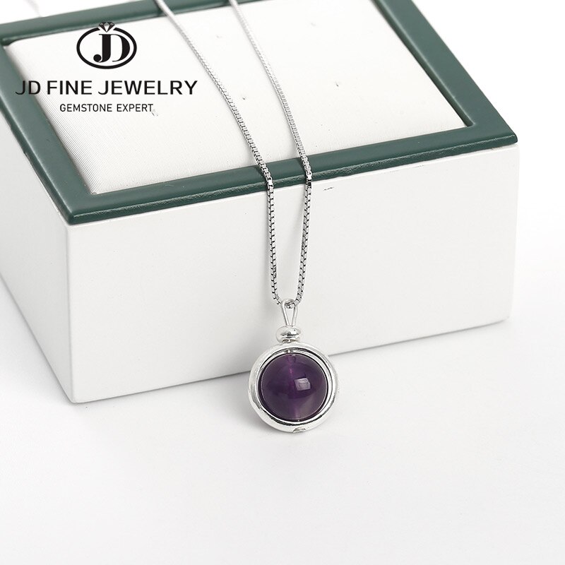JD Neue Einfache Runde 925 Sterling Silber Farbe Lila Amethysten Natürliche Stein Anhänger für Halsketten Schmuck