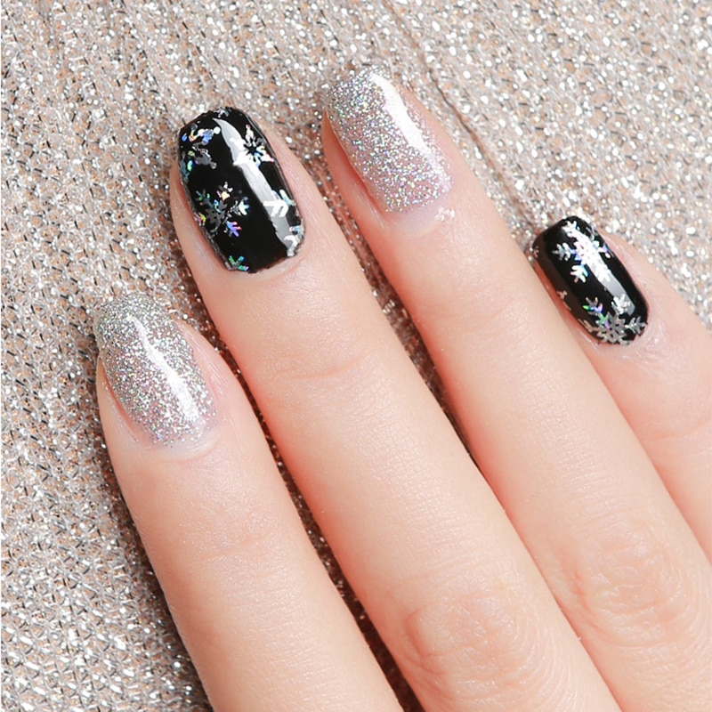 3D Nail Art Decoratie Decals Mode Vrouwen Transfer Water Slide Glitter Stickers Holografische Kerst Zilveren Sneeuwvlokken