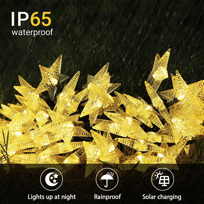 LED Star Solar Garden String Lights Outdoor Solar Powered Lamp Waterproof For Decoration Patio Yard Tree Christmas Wedding Party