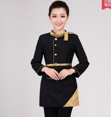 waitress costume chinese waitress uniform restaurant waitress uniforms hotel waitress uniform: women black / XL