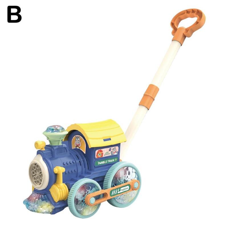 1 pz treno a spinta a mano macchina automatica a bolle a 8 fori macchina automatica per bolle che carica la macchina per soffiare bolle elettriche: Blue