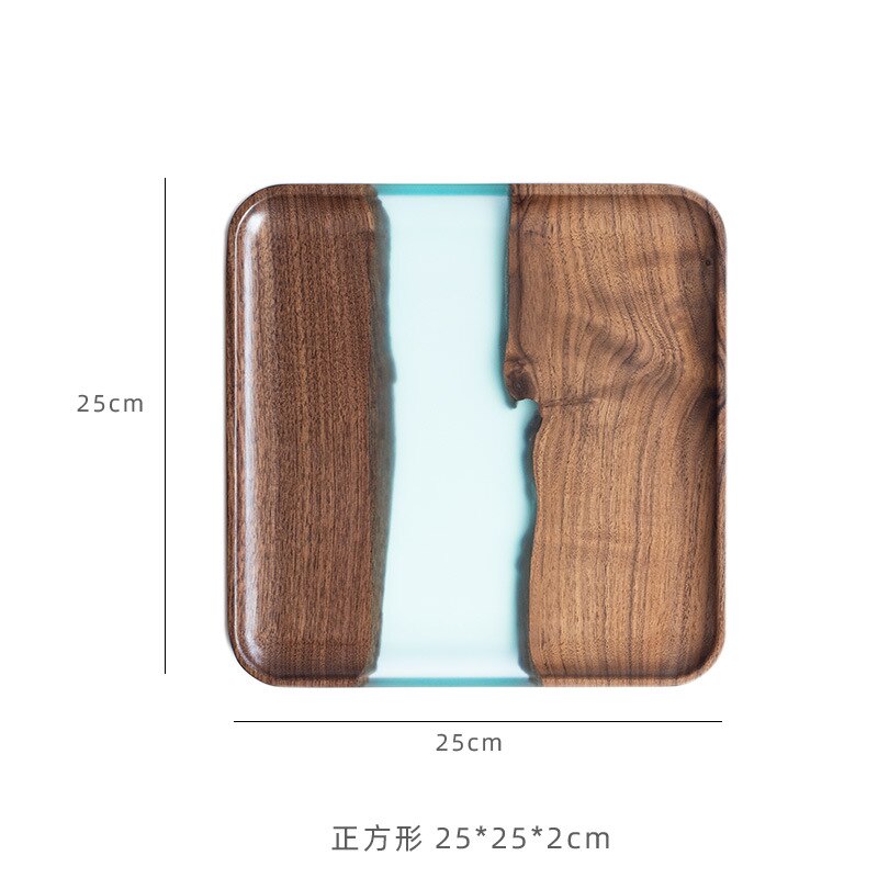 Black Walnut Resin Tea Tray Wooden Rectangular Fruit Tray Solid Wood Small Tea Table Bamboo Tea Tray: Type C