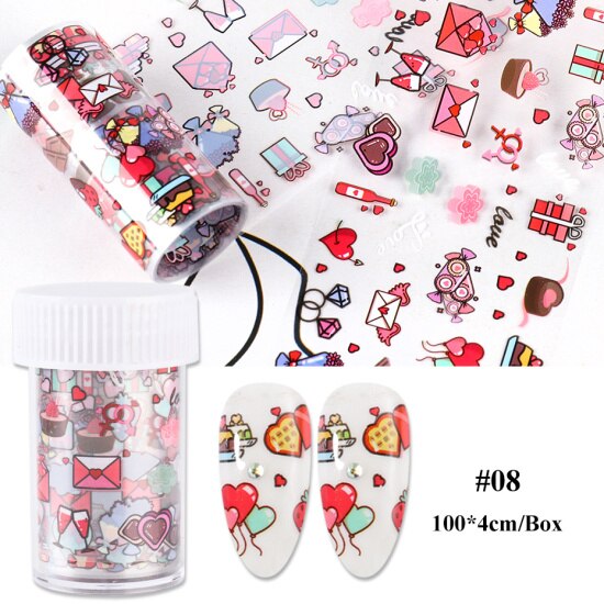 Nail Folie Decals Manicure Rose Bloem Hart Lijm Transfer Stickers Volledige Wraps Polish Sliders Tips Nail Art Decoratie TRB109: B109-08 Bottle