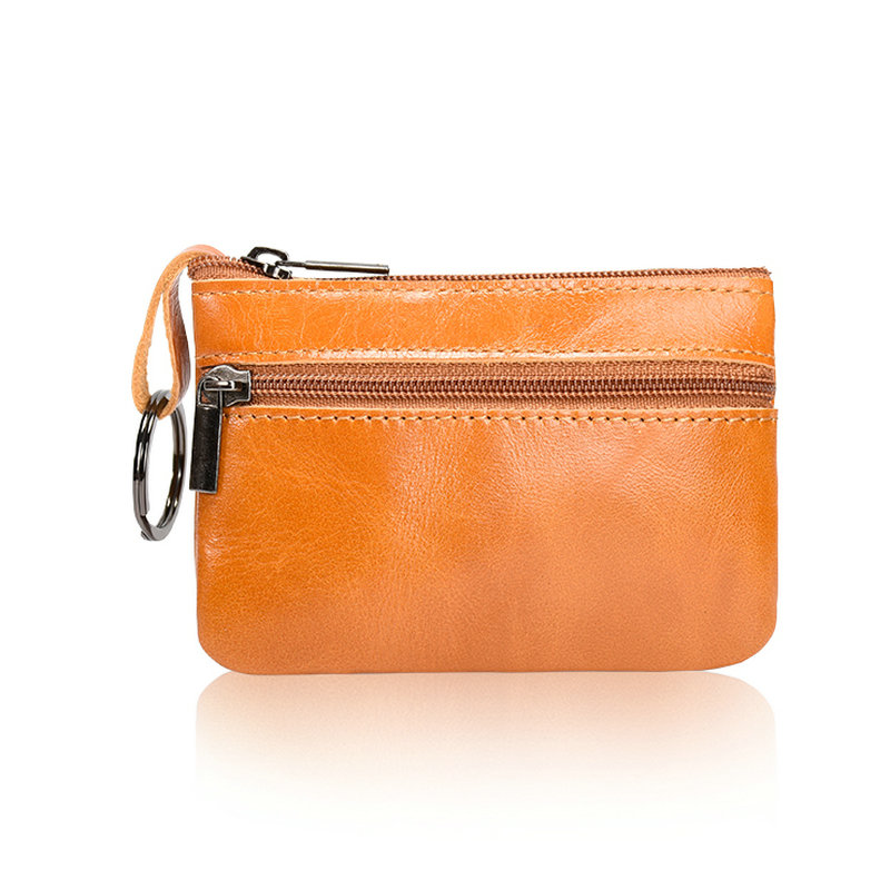 GENODERN-monedero pequeño de cuero genuino para hombre y mujer, Mini cartera con anilla para llave, tarjetero: Light browncoinpurse