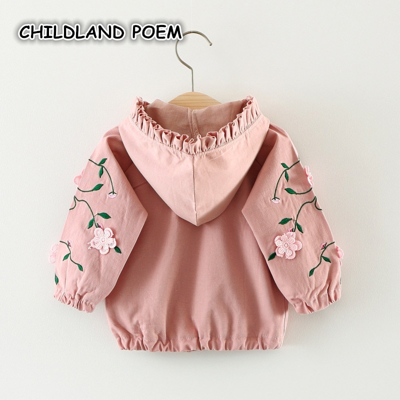 Baby Girl Jacket Coat Spring Autumn Hooded Embroidery Infant Toddler Windbreak Outerwear Flower Princess Baby Girl Clothes