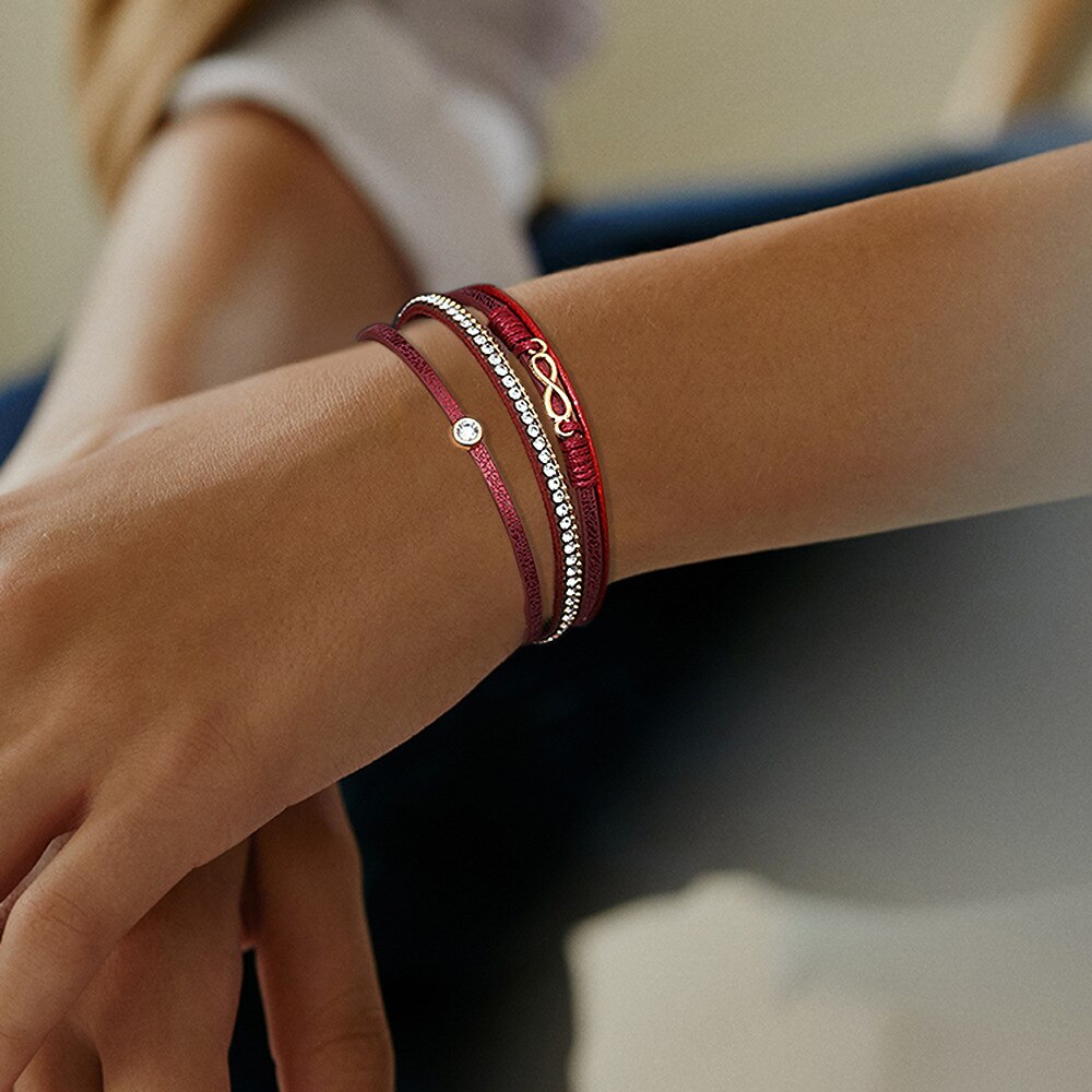 ALLYES Bohemian Infinity Charm bracciali in pelle per donna moda strass bracciale avvolgente bracciale regali gioielli femminili