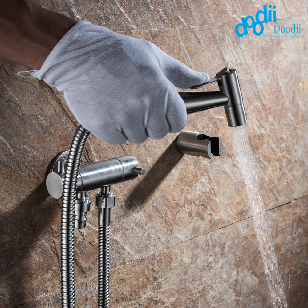 Doodii 304 Rvs Dubbele Gebruik Bibcock Set Met 1.5 Meters Doucheslang Dual Handvatten Wasmachine Kranen Bidet Kraan