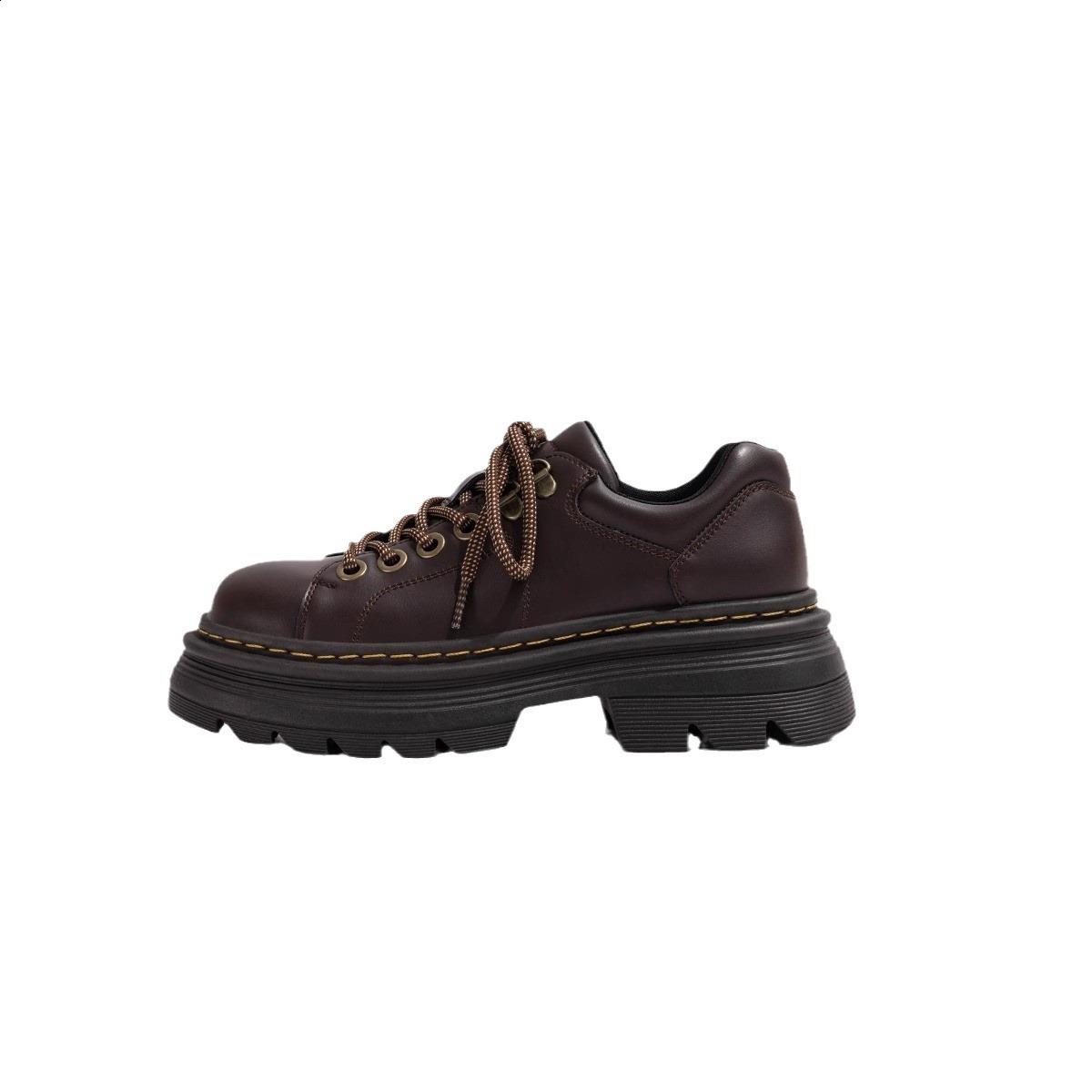 Womens Derby Shoes Autumn British Style Female Footwear Loafers With Fur Round Toe Clogs Platform Casual Sneaker Leather Fall Pr