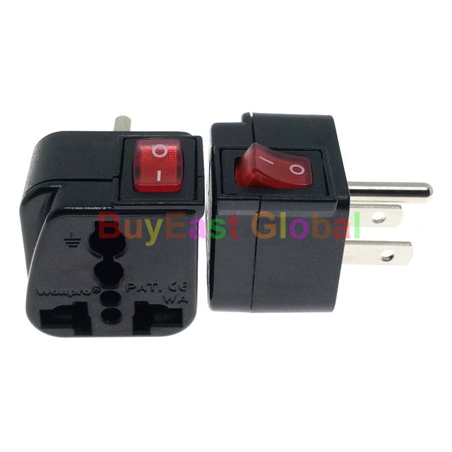 (Pack 3) USA Canada Thailand Electrical Plug Adapter AC100~250V 10A With On/Off Main LED Switch