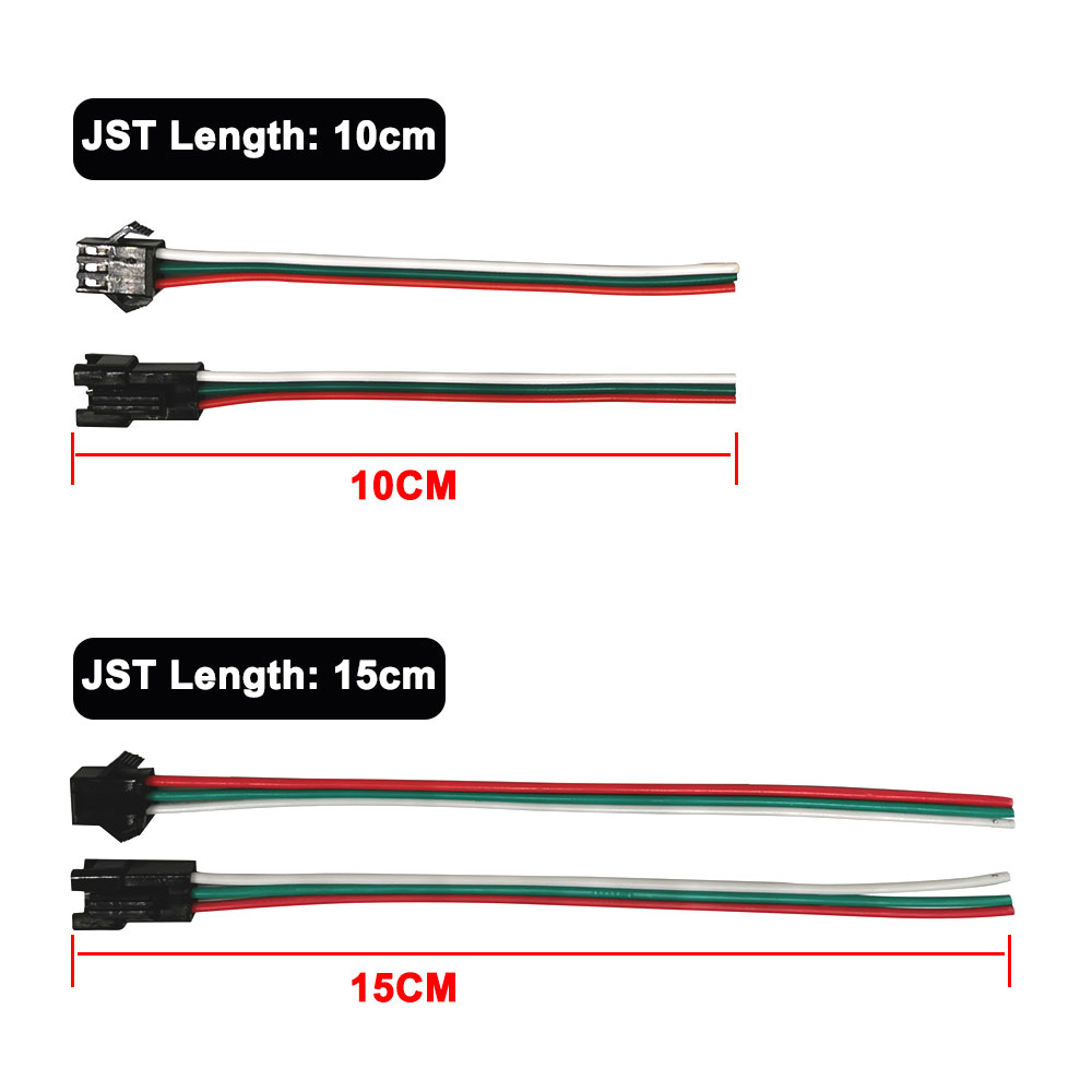 WS2811 WS2812B SK6812, conectores LED JST de 3 pines, 15cm hembra y macho, cable rojo, verde, blanco para tira de luz RGB, 10/20/50 pares