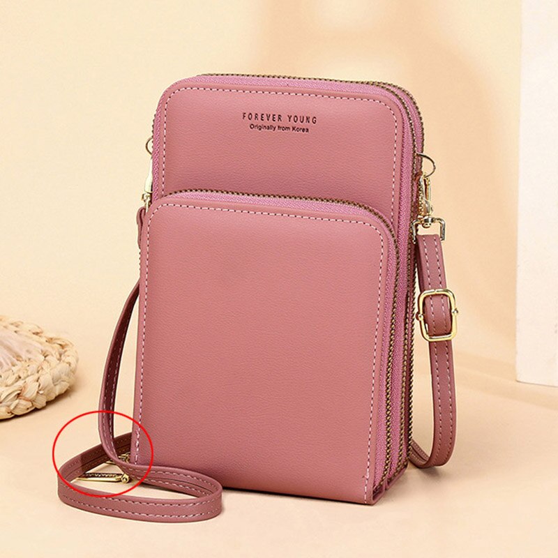 HEIßER 3 Schichten Große Kapazität Telefon Tasche Schulter Tasche Für Frauen Pu Leder Weibliche Kleine Umhängetaschen Damen Messenger Geldbörse: Soft Pink A Zipper