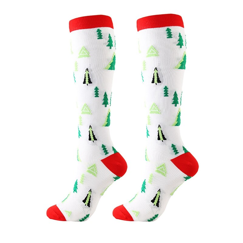 1 pair Compression Socks Knee High/Long Christmas Cap Tree Deer Striped Printed Polyester Nylon woman socks: C / S/M