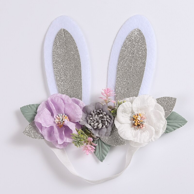 Diadema de orejas de conejo para niña y bebé, diademas de flores para niña, accesorios para el cabello de princesa, bandas elásticas hechas a mano para fotografía